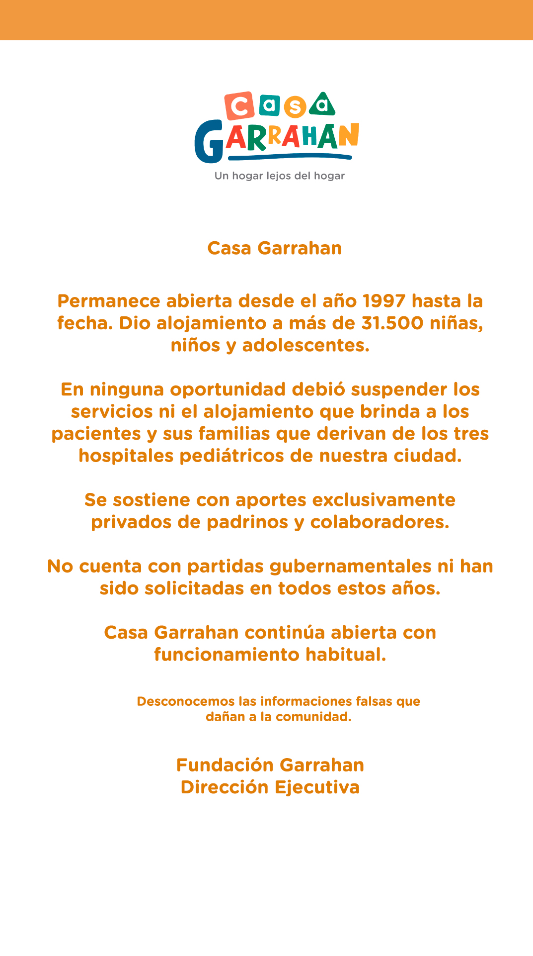Fundación Garrahan aclara a la comunidad